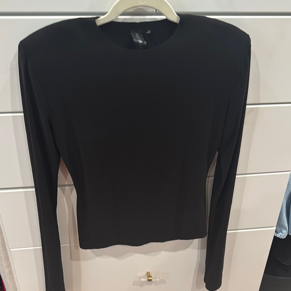 Norma Kamali Black Fitted Long Sleeve Blouse